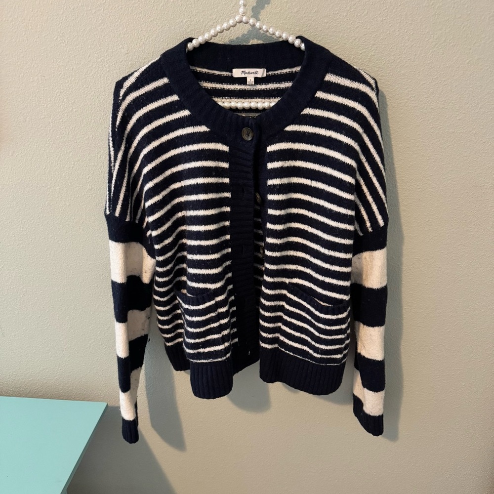 Madewell Blue and White Striped Cardigan